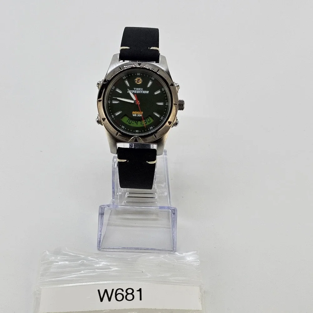 Timex Expedition Ana Dig Men Watch 38MM Green Dial NEW Black Bands New Battery